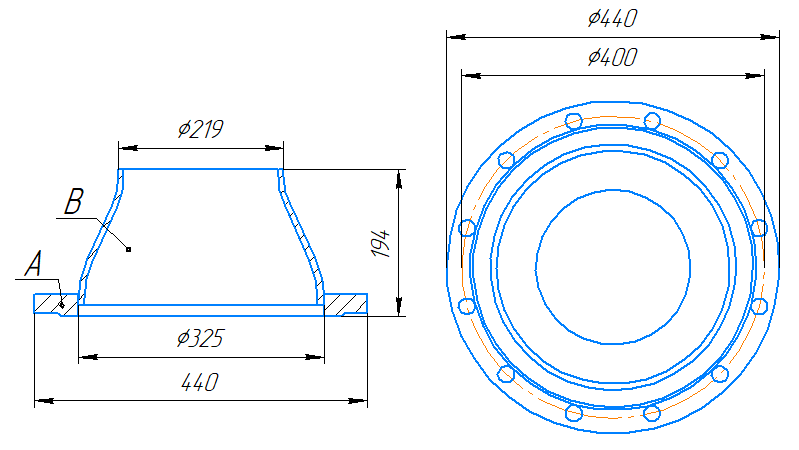 Переход 325x8-219x7-1,0-исп.2 ст20 ГОСТ 27590-2005 слайд 5