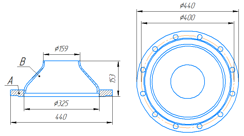 Переход 325x8-159x6-1,0-исп.2 ст20 ГОСТ 27590-2005 слайд 5
