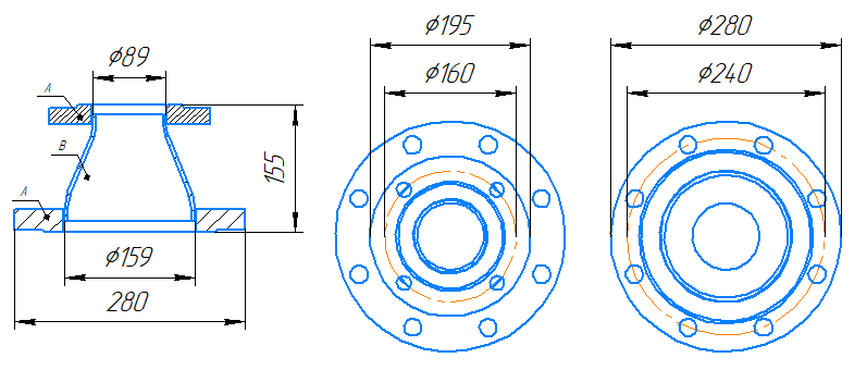 Переход 159x4,5-89x3,5-1,6-исп.1 ст20 ГОСТ 27590-2005 слайд 5